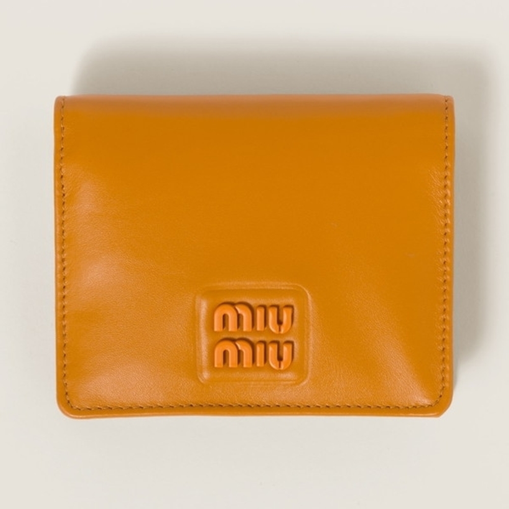 Miu Miu Soft Padded Leather Fold Wallet Orange - image 1